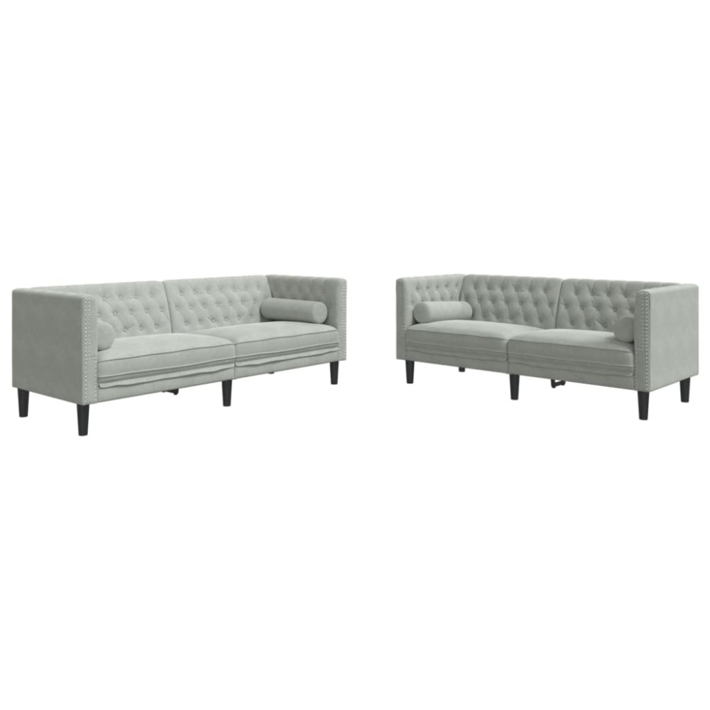 vidaXL Καναπές Chesterfield Σετ 2 Τεμ. με Στηρίγματα Αν. Γκρι Βελούδο