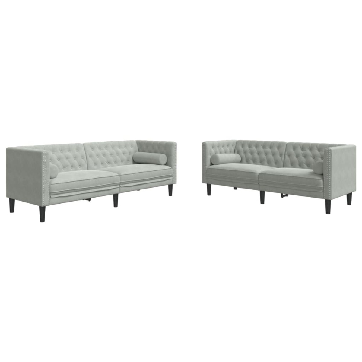 vidaXL Καναπές Chesterfield Σετ 2 Τεμ. με Στηρίγματα Αν. Γκρι Βελούδο