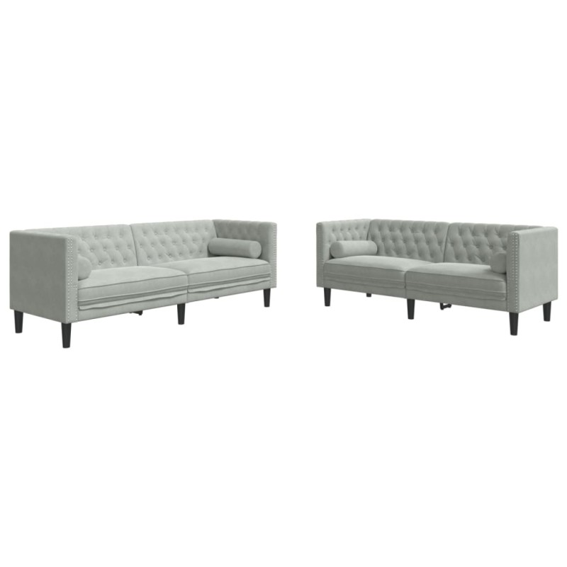 vidaXL Καναπές Chesterfield Σετ 2 Τεμ. με Στηρίγματα Αν. Γκρι Βελούδο