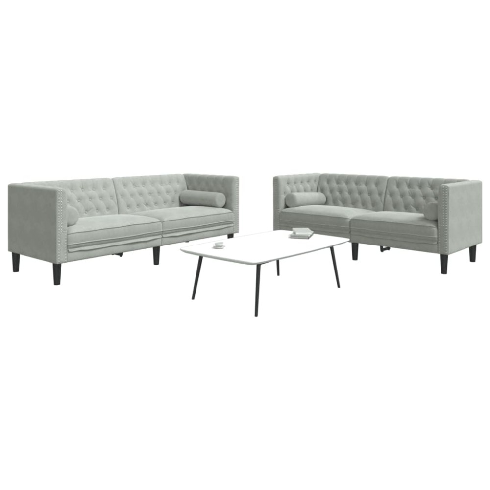 vidaXL Καναπές Chesterfield Σετ 2 Τεμ. με Στηρίγματα Αν. Γκρι Βελούδο