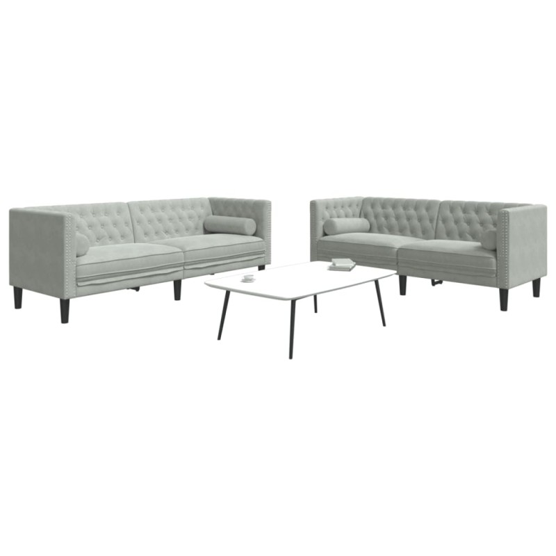 vidaXL Καναπές Chesterfield Σετ 2 Τεμ. με Στηρίγματα Αν. Γκρι Βελούδο