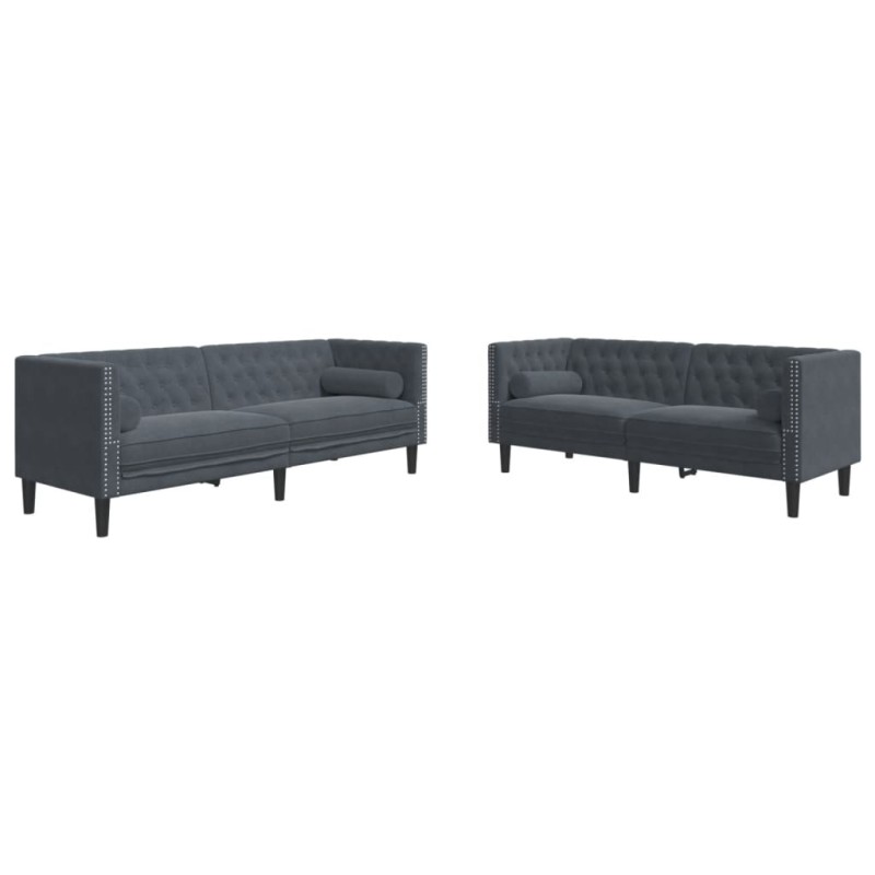 vidaXL Καναπές Chesterfield Σετ 2 Τεμ. με Στηρίγματα Σκ. Γκρι Βελούδο