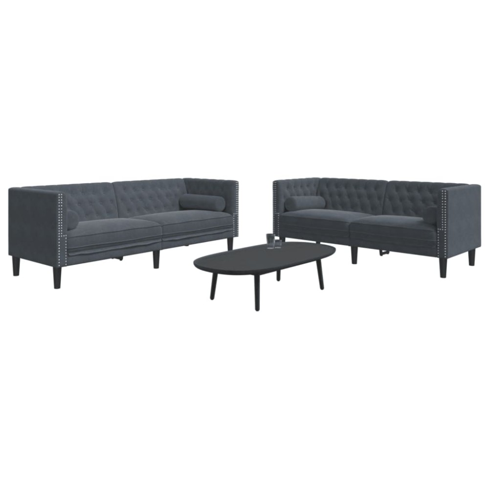 vidaXL Καναπές Chesterfield Σετ 2 Τεμ. με Στηρίγματα Σκ. Γκρι Βελούδο