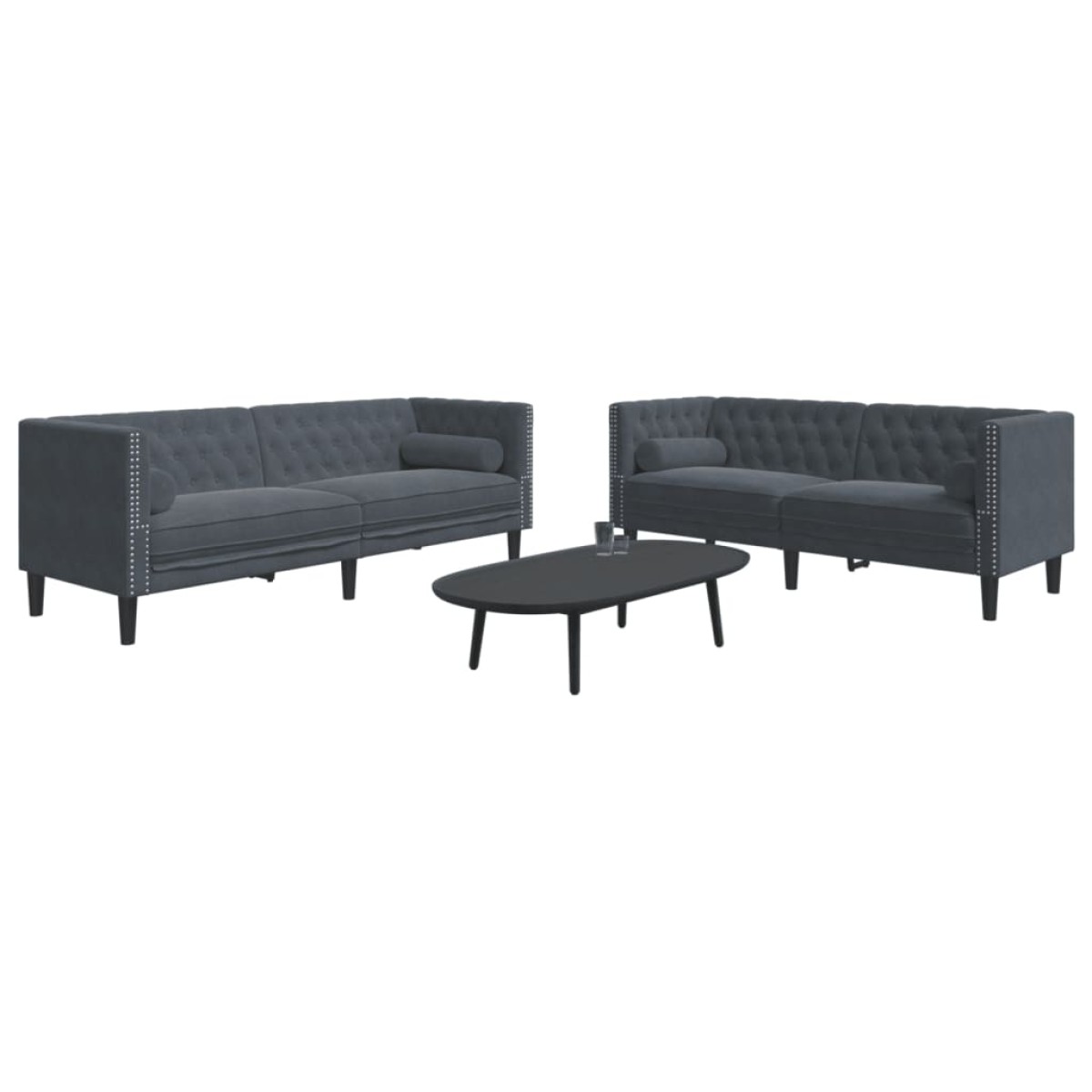 vidaXL Καναπές Chesterfield Σετ 2 Τεμ. με Στηρίγματα Σκ. Γκρι Βελούδο