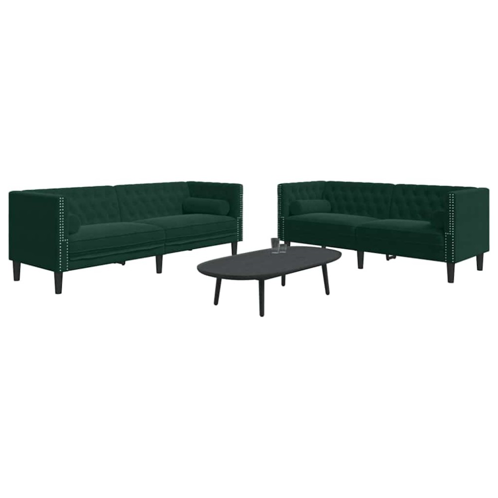 vidaXL Καναπές Chesterfield Σετ 2 Τεμ. με Στηρίγματα Πράσινο Βελούδο
