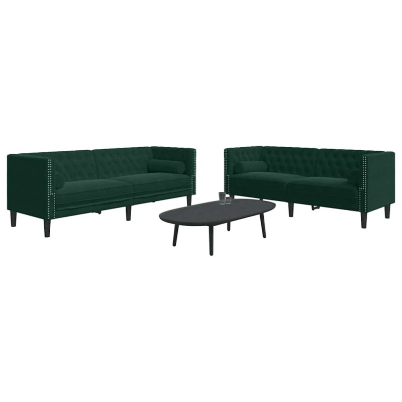 vidaXL Καναπές Chesterfield Σετ 2 Τεμ. με Στηρίγματα Πράσινο Βελούδο