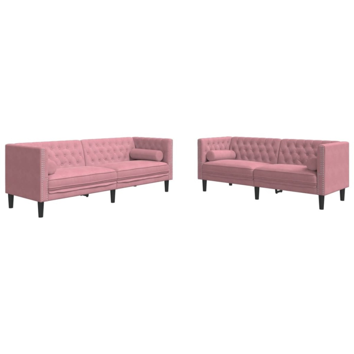vidaXL Σετ Καναπέδων Chesterfield 2 Τεμαχίων με Στηρίγματα Ροζ Βελούδο