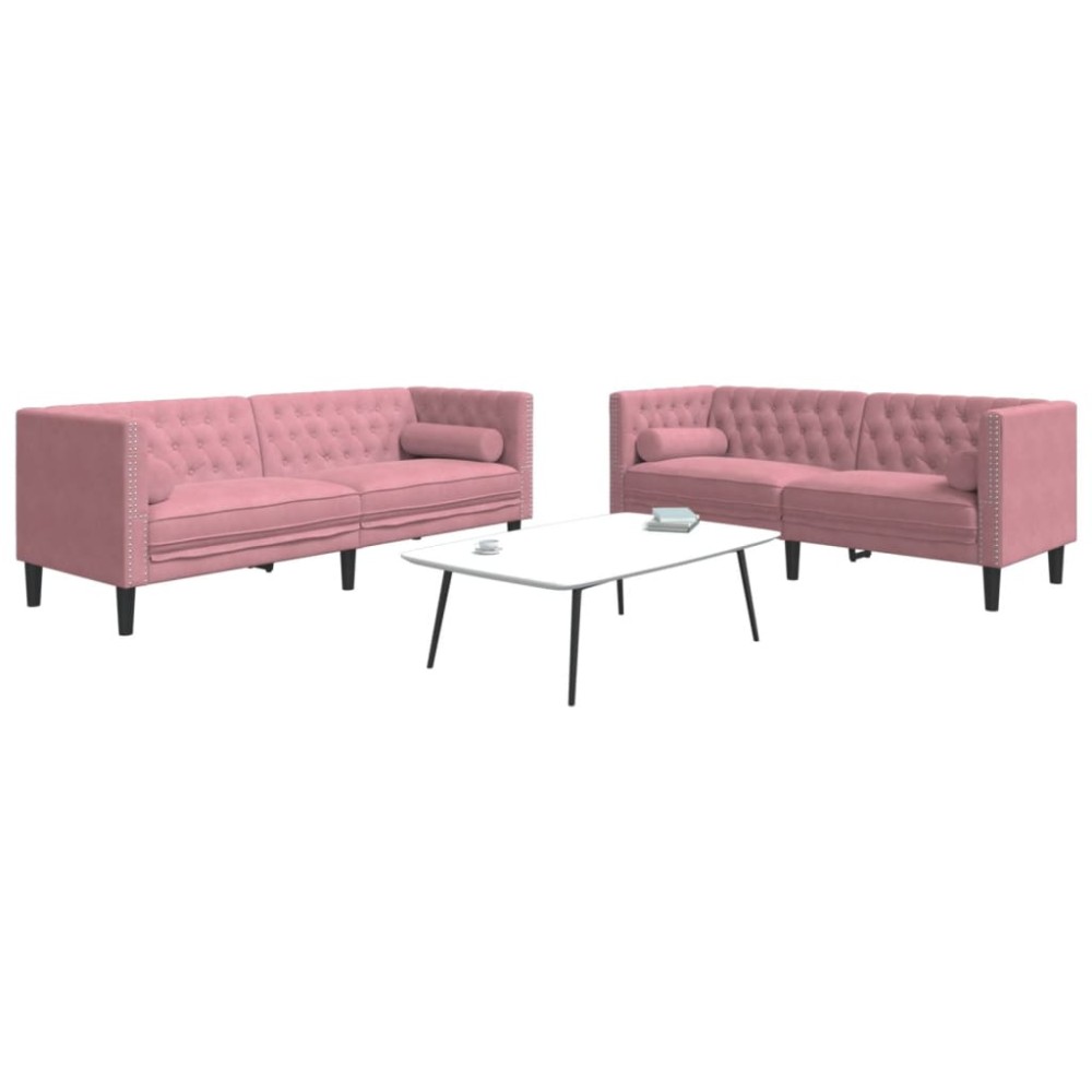 vidaXL Σετ Καναπέδων Chesterfield 2 Τεμαχίων με Στηρίγματα Ροζ Βελούδο