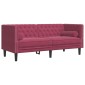 vidaXL Καναπές Chesterfield Σετ 3 Τεμ. με Στηρίγματα Μπορντό Βελούδο