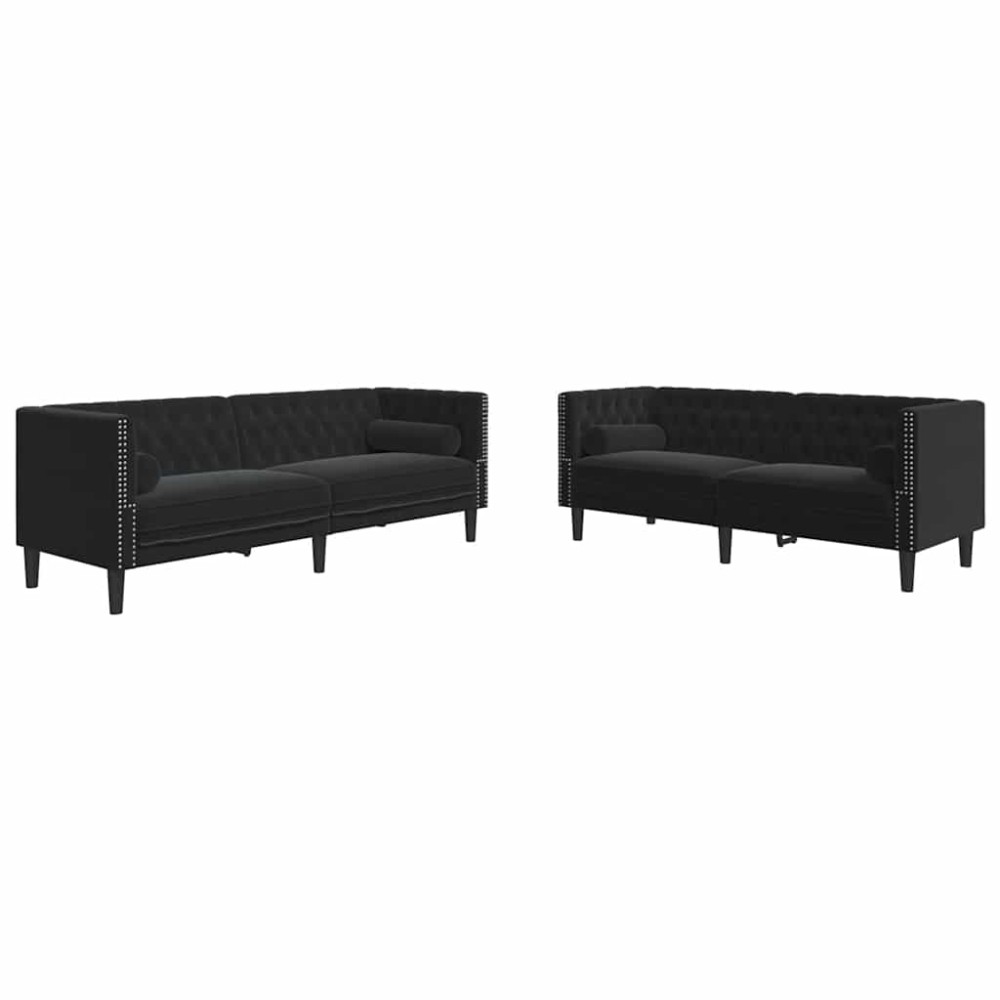vidaXL Καναπές Chesterfield Σετ 2 Τεμ. με Στηρίγματα Αν. Γκρι Βελούδο
