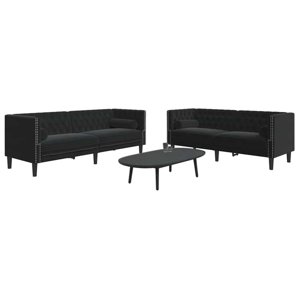 vidaXL Καναπές Chesterfield Σετ 2 Τεμ. με Στηρίγματα Αν. Γκρι Βελούδο