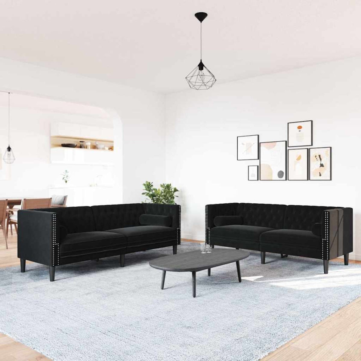 vidaXL Καναπές Chesterfield Σετ 2 Τεμ. με Στηρίγματα Αν. Γκρι Βελούδο
