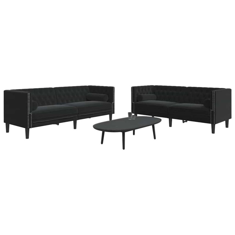 vidaXL Καναπές Chesterfield Σετ 2 Τεμ. με Στηρίγματα Αν. Γκρι Βελούδο