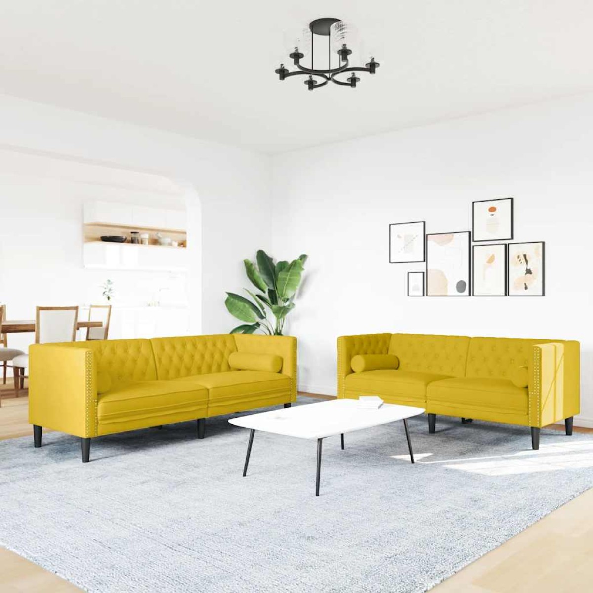 vidaXL Σετ Καναπέδων Chesterfield 2 Τεμαχίων με Στηρίγματα Κίτρινο Βελούδο