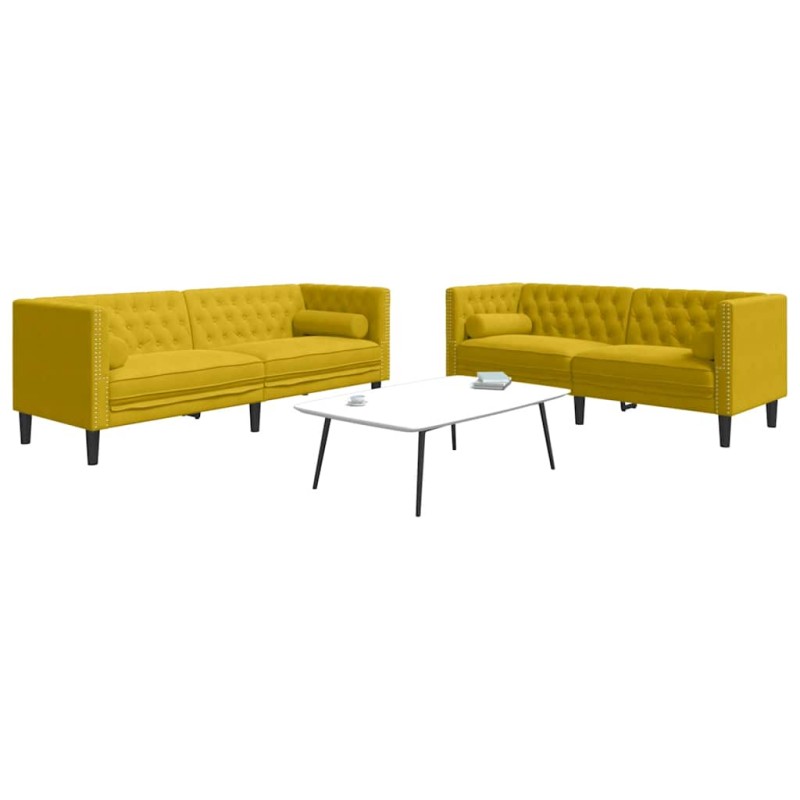 vidaXL Σετ Καναπέδων Chesterfield 2 Τεμαχίων με Στηρίγματα Κίτρινο Βελούδο