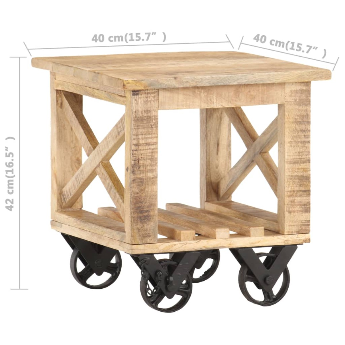 vidaXL Βοηθητικό Τραπέζι με Ρόδες 40x40x42 εκ. Ακατέργαστο Ξύλο Μάνγκο