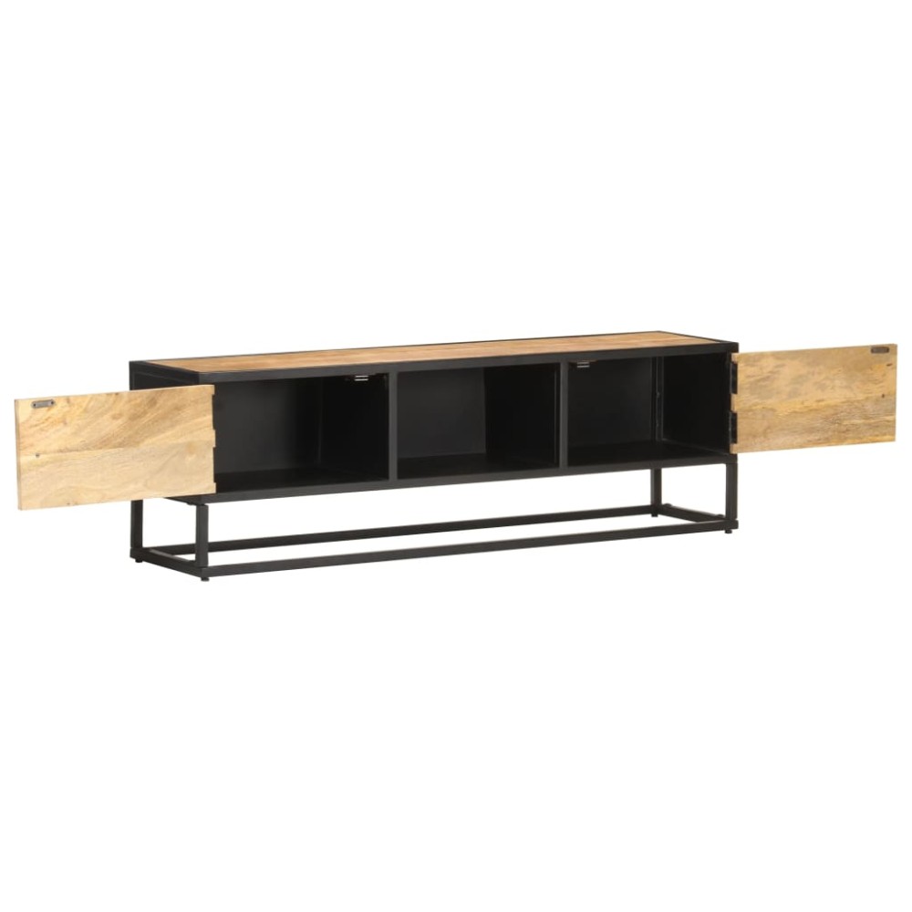 vidaXL Έπιπλο TV με Σκαλιστή Πόρτα 130x30x40 εκ. Ακατέργ. Ξύλο Μάνγκο