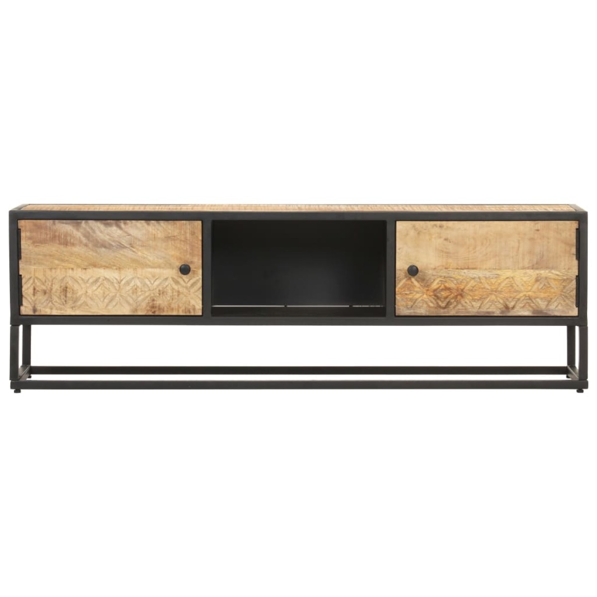 vidaXL Έπιπλο TV με Σκαλιστή Πόρτα 130x30x40 εκ. Ακατέργ. Ξύλο Μάνγκο