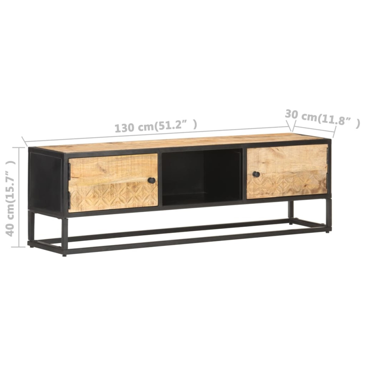 vidaXL Έπιπλο TV με Σκαλιστή Πόρτα 130x30x40 εκ. Ακατέργ. Ξύλο Μάνγκο