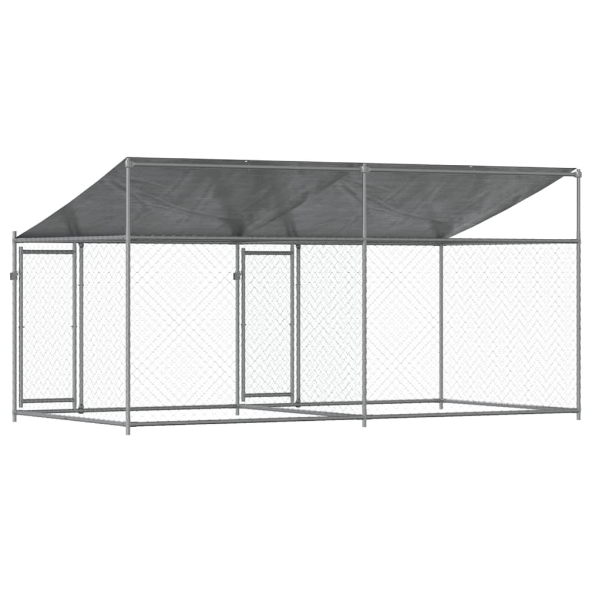 vidaXL Κλουβί Σκύλου με Οροφή και Πόρτες Γκρι 4x2x2 μ. Γαλβ. Χάλυβας