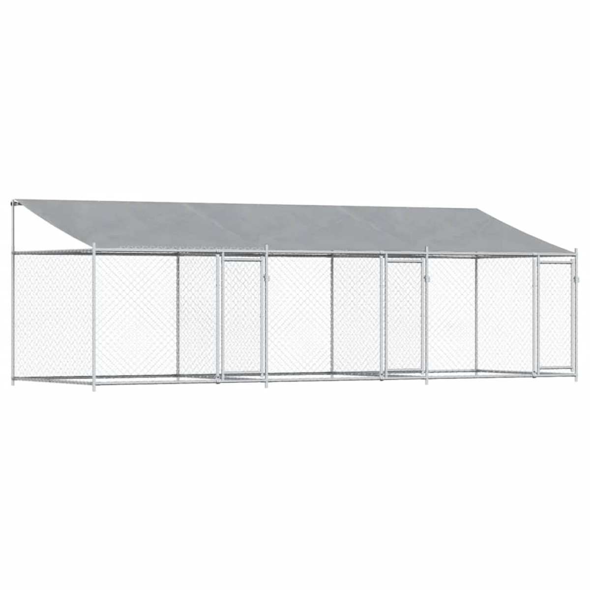 vidaXL Κλουβί Σκύλου με Οροφή και Πόρτες Γκρι 6x2x2 μ. Γαλβ. Χάλυβας