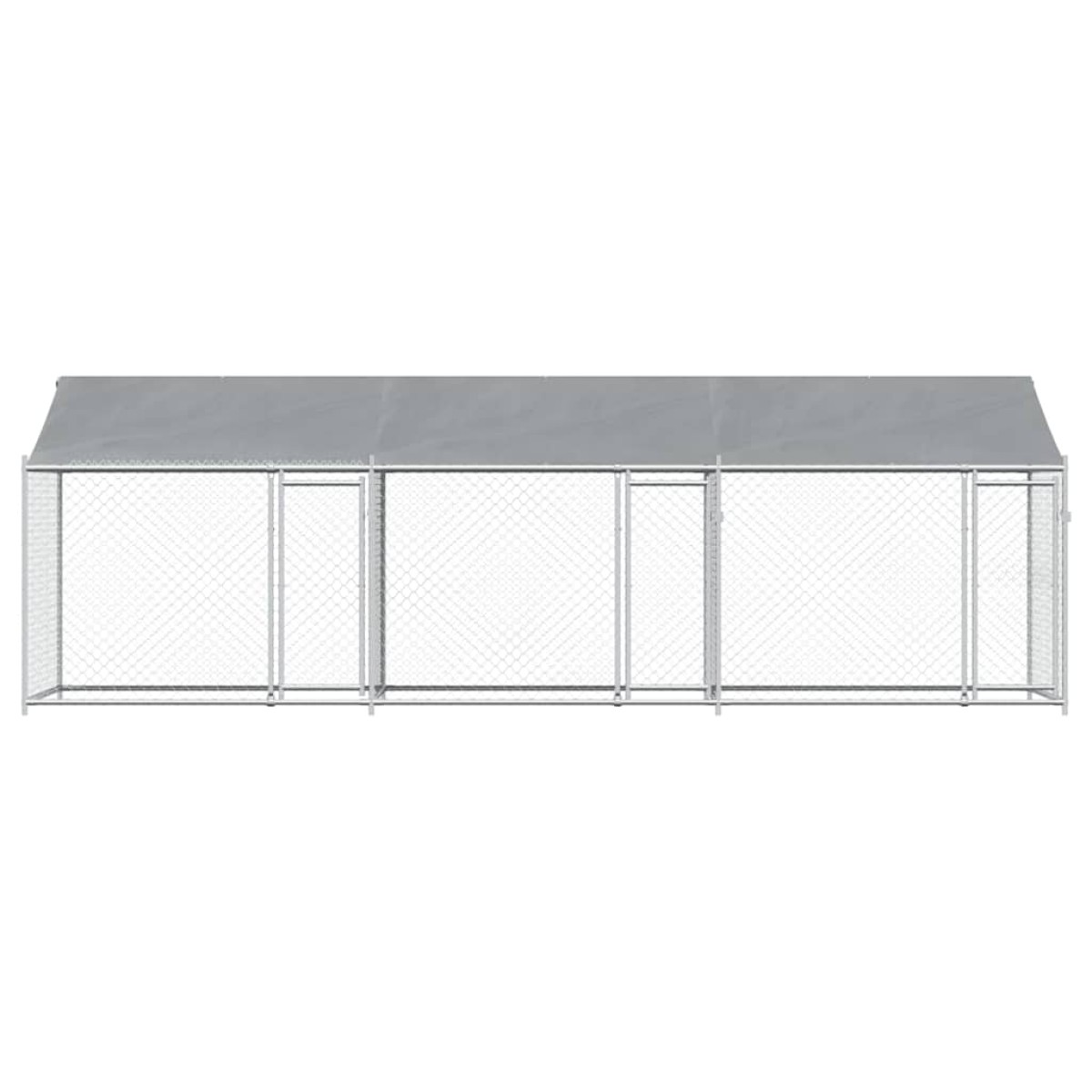 vidaXL Κλουβί Σκύλου με Οροφή και Πόρτες Γκρι 6x2x2 μ. Γαλβ. Χάλυβας