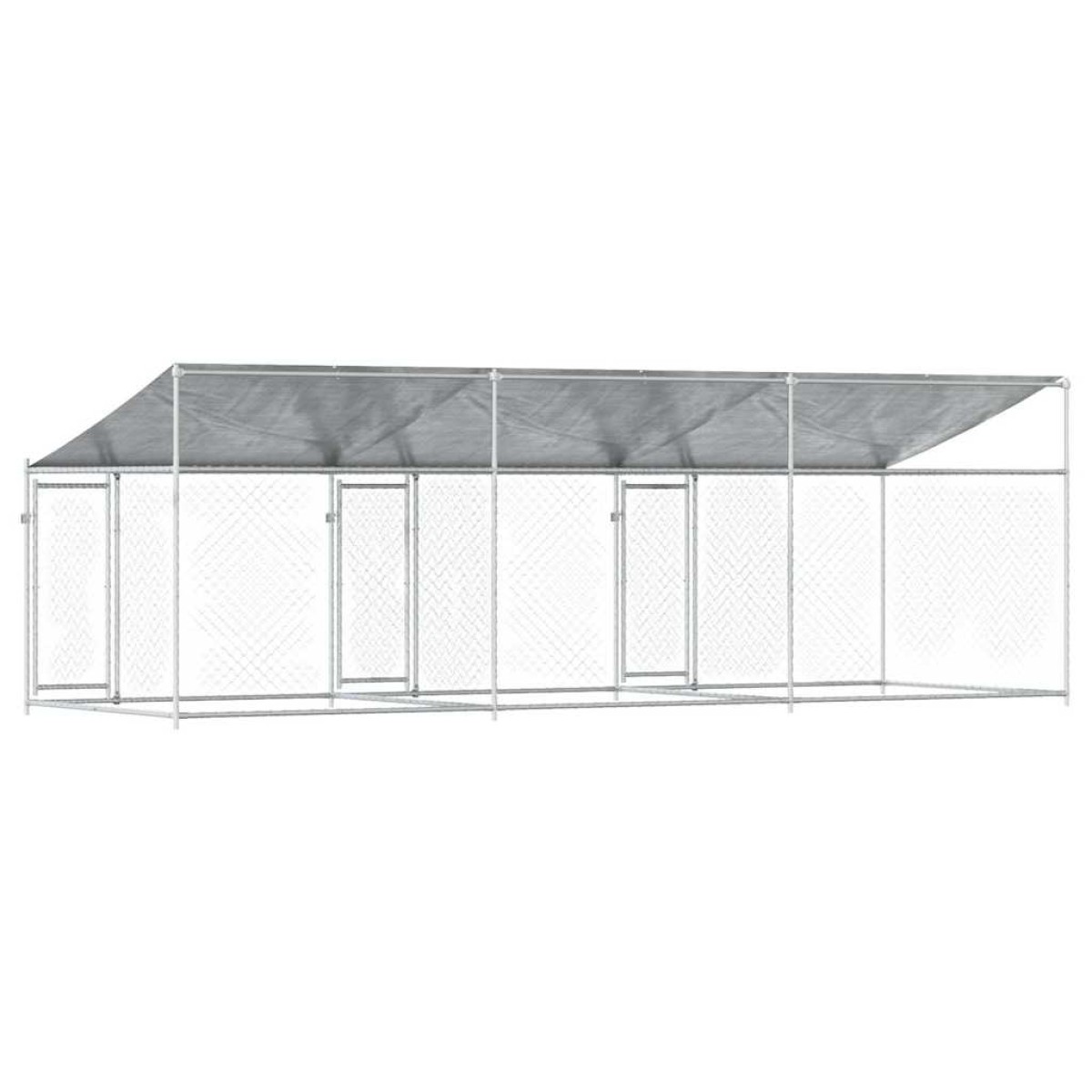 vidaXL Κλουβί Σκύλου με Οροφή και Πόρτες Γκρι 6x2x2 μ. Γαλβ. Χάλυβας