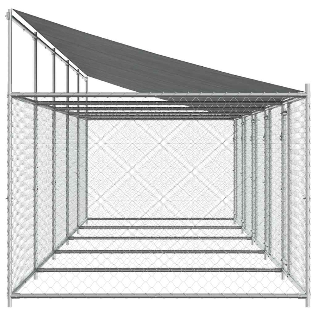 vidaXL Κλουβί Σκύλου με Οροφή και Πόρτες Γκρι 10x2x2 μ. Γαλβ. Χάλυβας