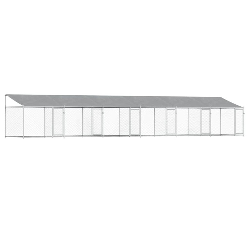 vidaXL Κλουβί Σκύλου με Οροφή και Πόρτες Γκρι 12x2x2 μ. Γαλβ. Χάλυβας