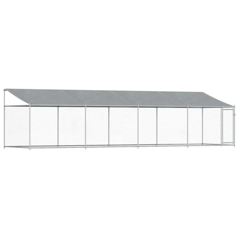 vidaXL Κλουβί Σκύλου με Οροφή και Πόρτες Γκρι 8x2x2 μ. Γαλβ. Χάλυβας