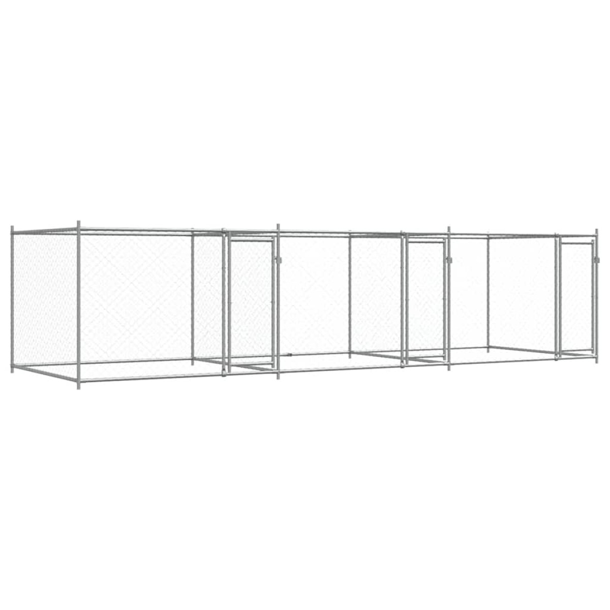 vidaXL Κλουβί Σκύλου με Πόρτες Γκρι 6x2x1,5 μ. Γαλβανισμένος Χάλυβας