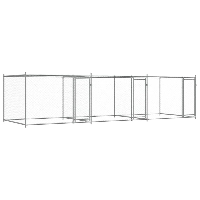 vidaXL Κλουβί Σκύλου με Πόρτες Γκρι 6x2x1,5 μ. Γαλβανισμένος Χάλυβας
