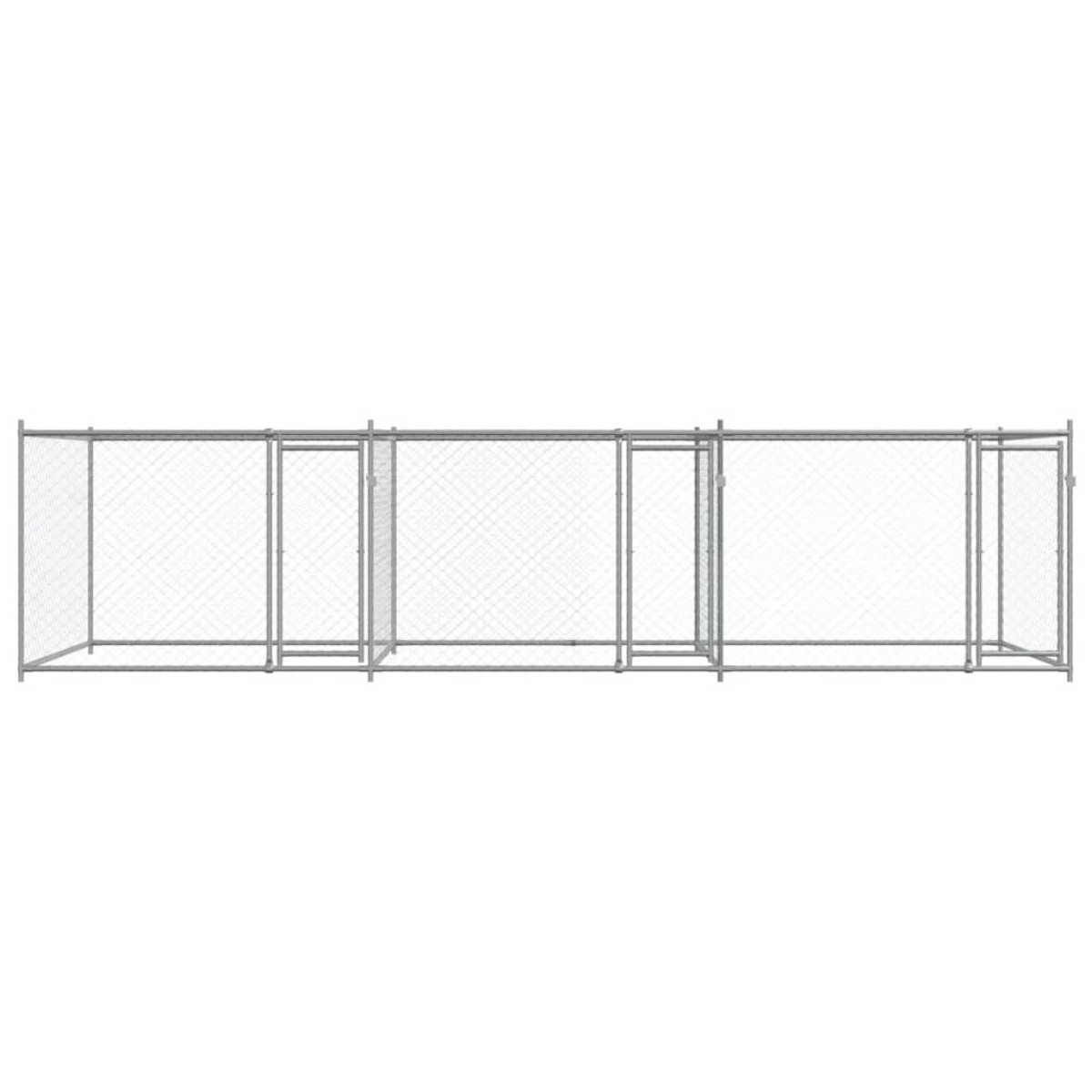 vidaXL Κλουβί Σκύλου με Πόρτες Γκρι 6x2x1,5 μ. Γαλβανισμένος Χάλυβας