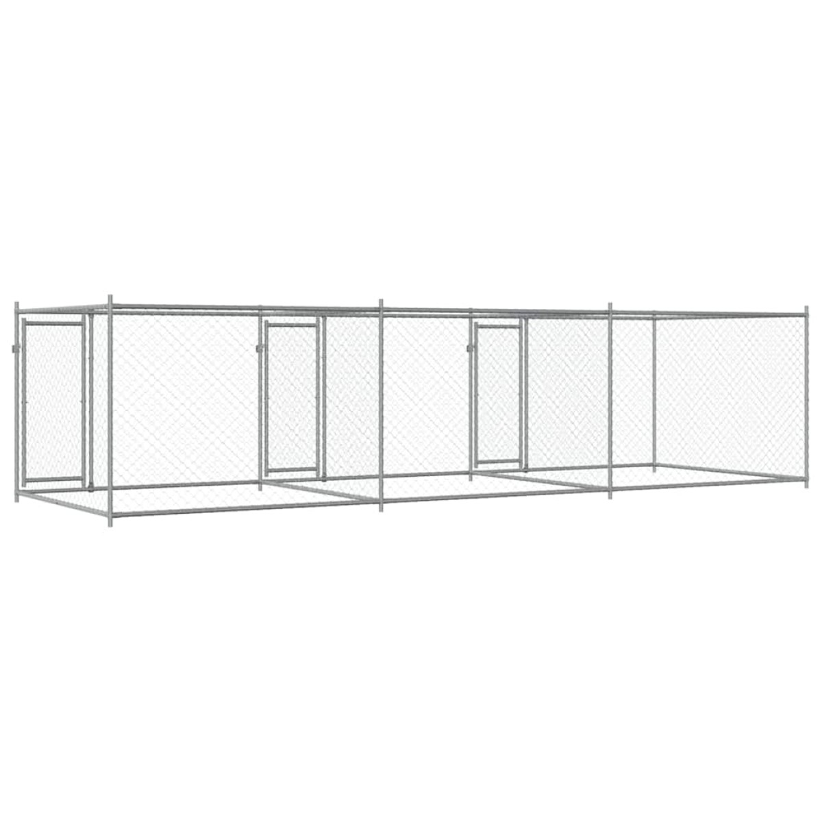 vidaXL Κλουβί Σκύλου με Πόρτες Γκρι 6x2x1,5 μ. Γαλβανισμένος Χάλυβας