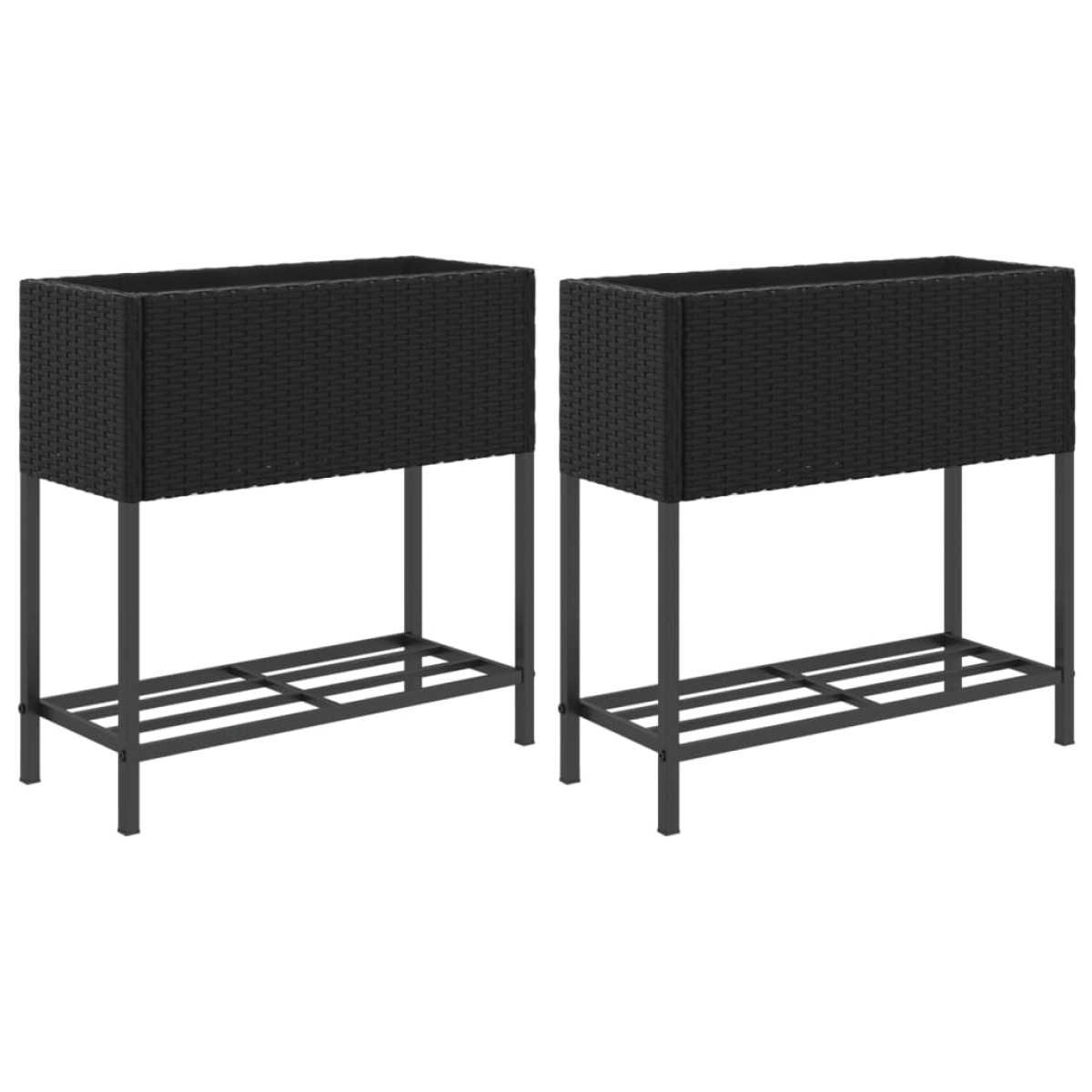 vidaXL Γλάστρες Κήπου με Ράφια 2 τεμ. Μαύρες 70x28x70 εκ Συνθ. Ρατάν