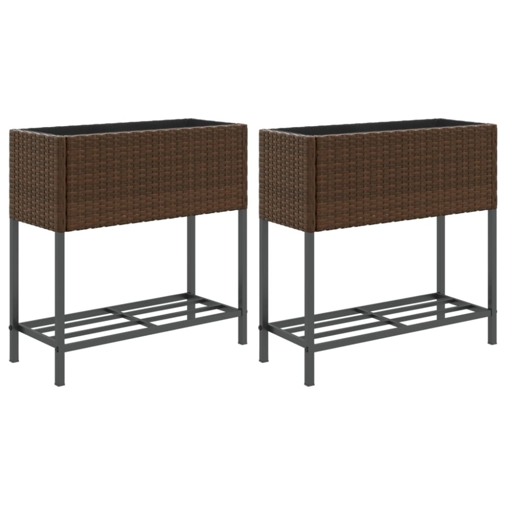 vidaXL Γλάστρες Κήπου με Ράφια 2 τεμ. Καφέ 70x28x70 εκ Συνθ. Ρατάν