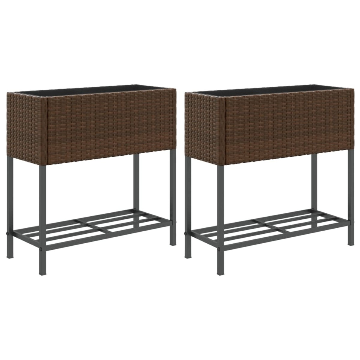 vidaXL Γλάστρες Κήπου με Ράφια 2 τεμ. Καφέ 70x28x70 εκ Συνθ. Ρατάν