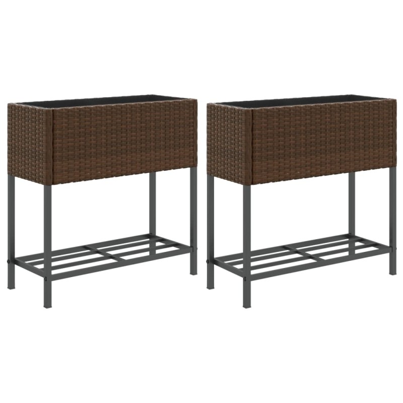 vidaXL Γλάστρες Κήπου με Ράφια 2 τεμ. Καφέ 70x28x70 εκ Συνθ. Ρατάν