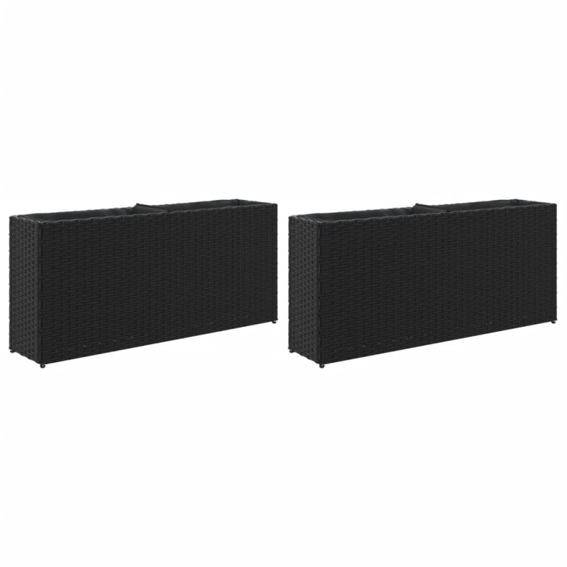 vidaXL Ζαρντινιέρες Κήπου 2 Γλάστρες 2 τεμ Μαύρη 90x20x40εκ Συνθ Ρατάν