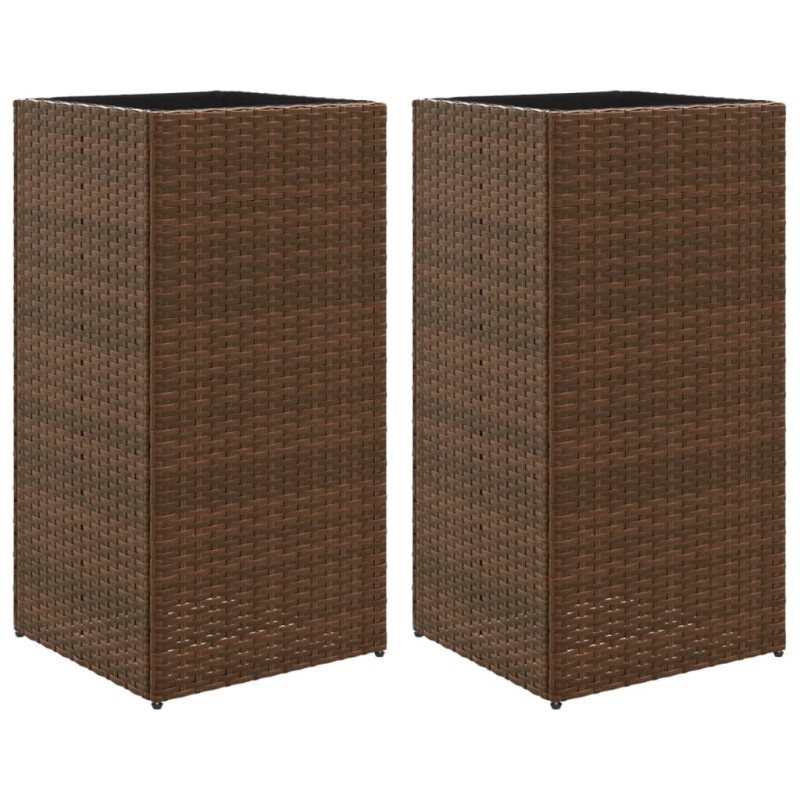 vidaXL Ζαρντινιέρες Κήπου 2 τεμ. Καφέ 40x40x80 εκ. από Συνθετικό Ρατάν