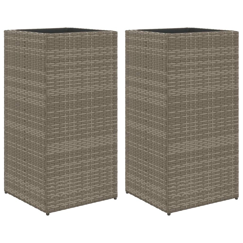 vidaXL Ζαρντινιέρες Κήπου 2 τεμ. Γκρι 40x40x80 εκ. από Συνθετικό Ρατάν