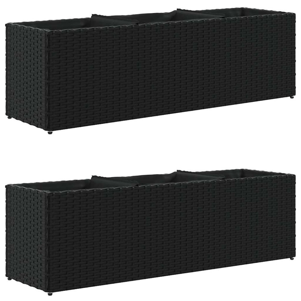 vidaXL Ζαρντινιέρες Κήπου Μαύρες 105x30x32εκ Συνθ. Ρατάν με 3 Γλάστρες
