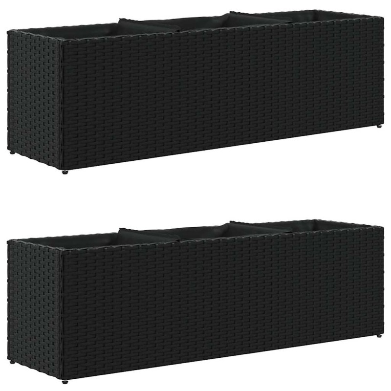 vidaXL Ζαρντινιέρες Κήπου Μαύρες 105x30x32εκ Συνθ. Ρατάν με 3 Γλάστρες