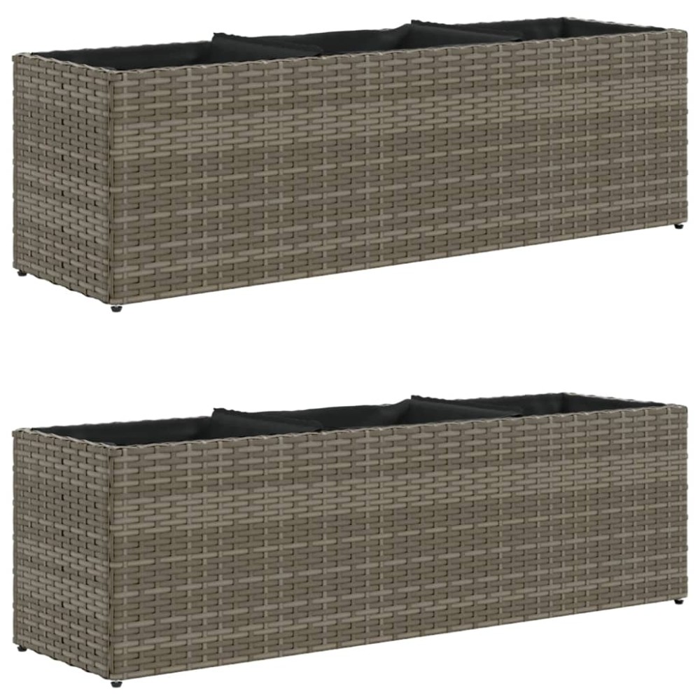 vidaXL Ζαρντινιέρα Κήπου Γκρι 105x30x32 εκ. Συνθ. Ρατάν με 3 Γλάστρες