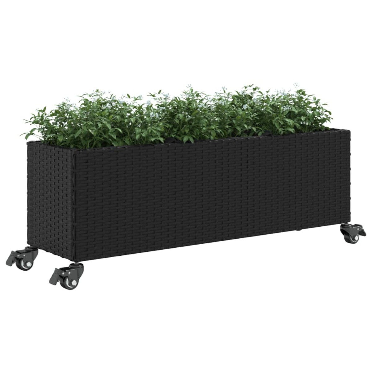 vidaXL Ζαρντινιέρα Κήπου με Ρόδες 3 τεμ Μαύρη 107x32x38 εκ. Συνθ Ρατάν