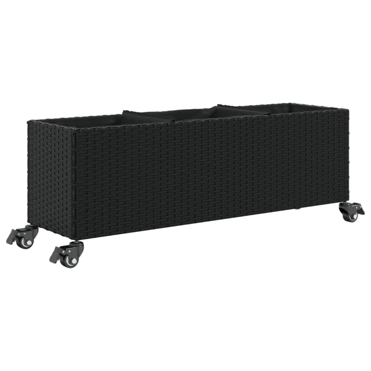 vidaXL Ζαρντινιέρα Κήπου με Ρόδες 3 τεμ Μαύρη 107x32x38 εκ. Συνθ Ρατάν