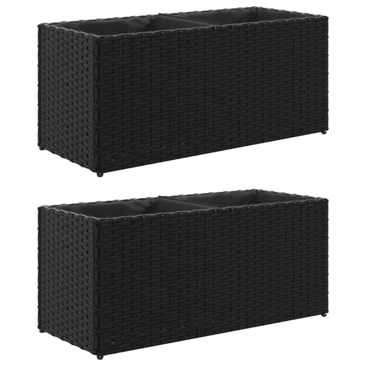 vidaXL Ζαρντινιέρα Κήπου Μαύρη 72x30x32 εκ. Συνθ. Ρατάν με 2 Γλάστρες