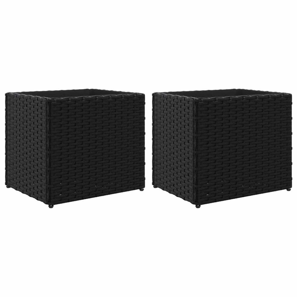 vidaXL Ζαρντινιέρες Κήπου 2 τεμ. Μαύρη 36x30x32εκ. από Συνθετικό Ρατάν
