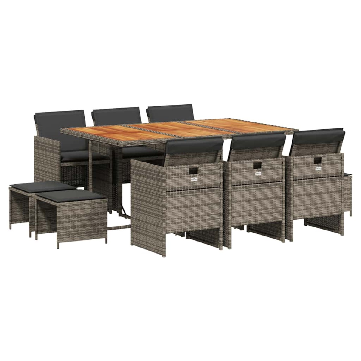 vidaXL Σετ Τραπεζαρίας Κήπου 11 Τεμαχίων Γκρι Συνθ. Ρατάν με Μαξιλάρια