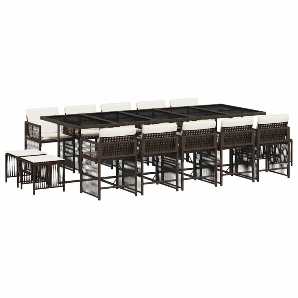 vidaXL Σετ Τραπεζαρίας Κήπου 15 τεμ Καφέ από Συνθ. Ρατάν με Μαξιλάρια
